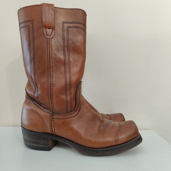 Vintage Landis Men's 10.5 Brown Leather Western Square Toe Campus Boots - Picture 1 of 9
